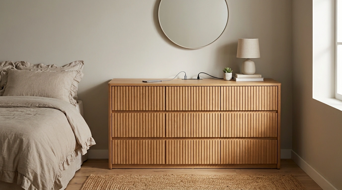 63-Inch Fluted 7-Drawer Dresser With Outlet: Guide