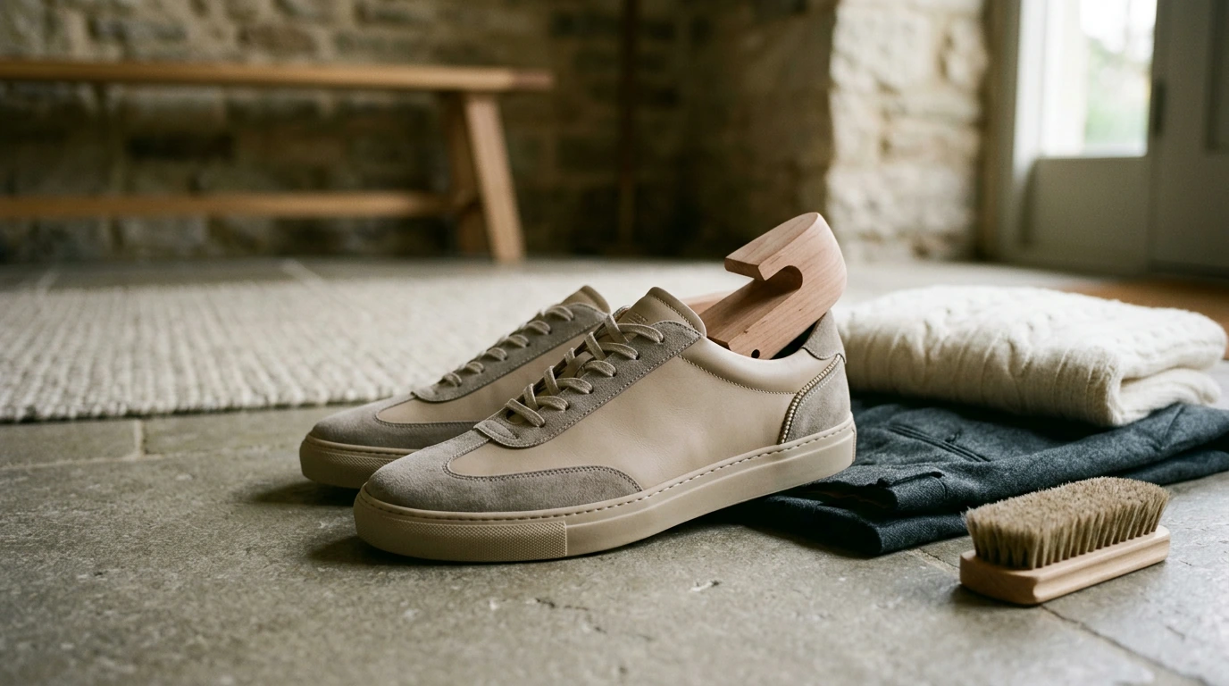 Brunello Cucinelli Leather Sneakers: Suede + Bead Shine